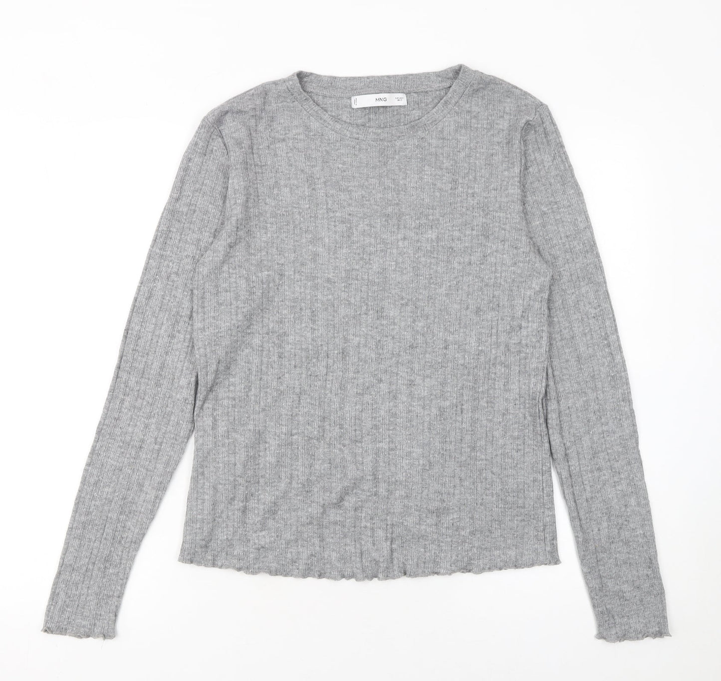 MNG Womens Grey Slim Fit Crew Neck Ribbed Knit Jumper Size S