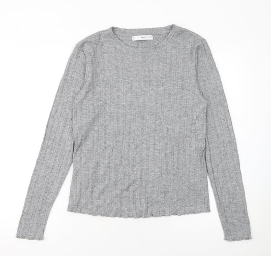 MNG Womens Grey Slim Fit Crew Neck Ribbed Knit Jumper Size S