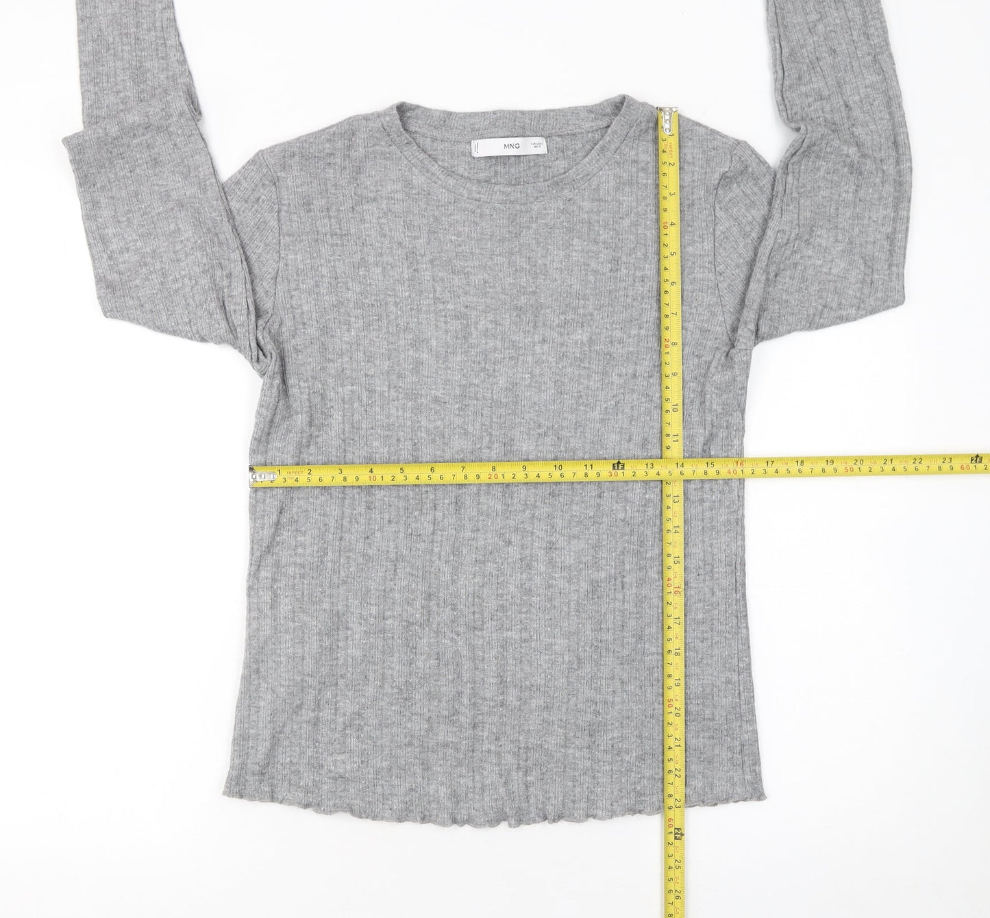 MNG Womens Grey Slim Fit Crew Neck Ribbed Knit Jumper Size S