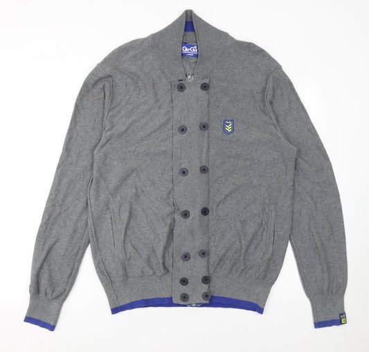 Gio Goi Men's Grey Cotton Collared Button Cardigan Size L