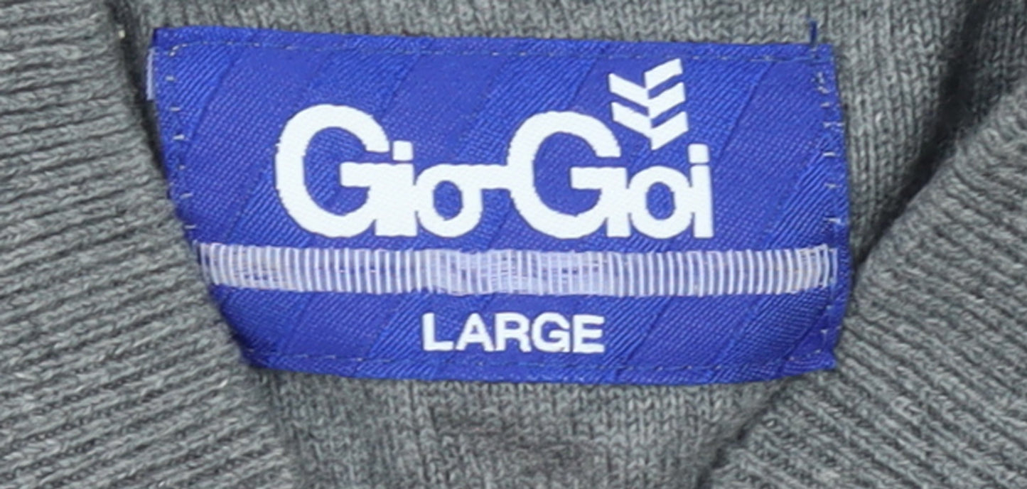 Gio Goi Men's Grey Cotton Collared Button Cardigan Size L