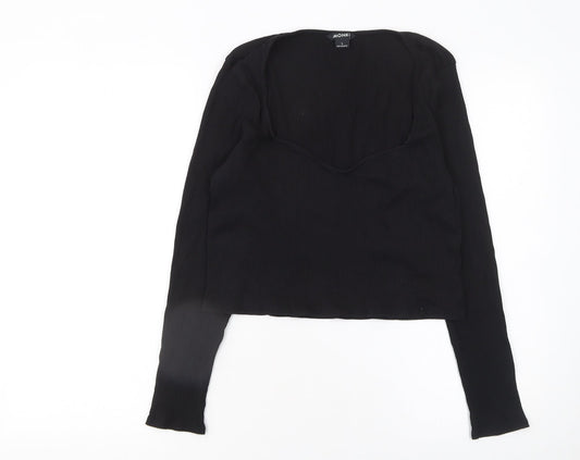 Monki Women’s Black Cropped Long Sleeve Sweetheart Top Size L Cotton Blend