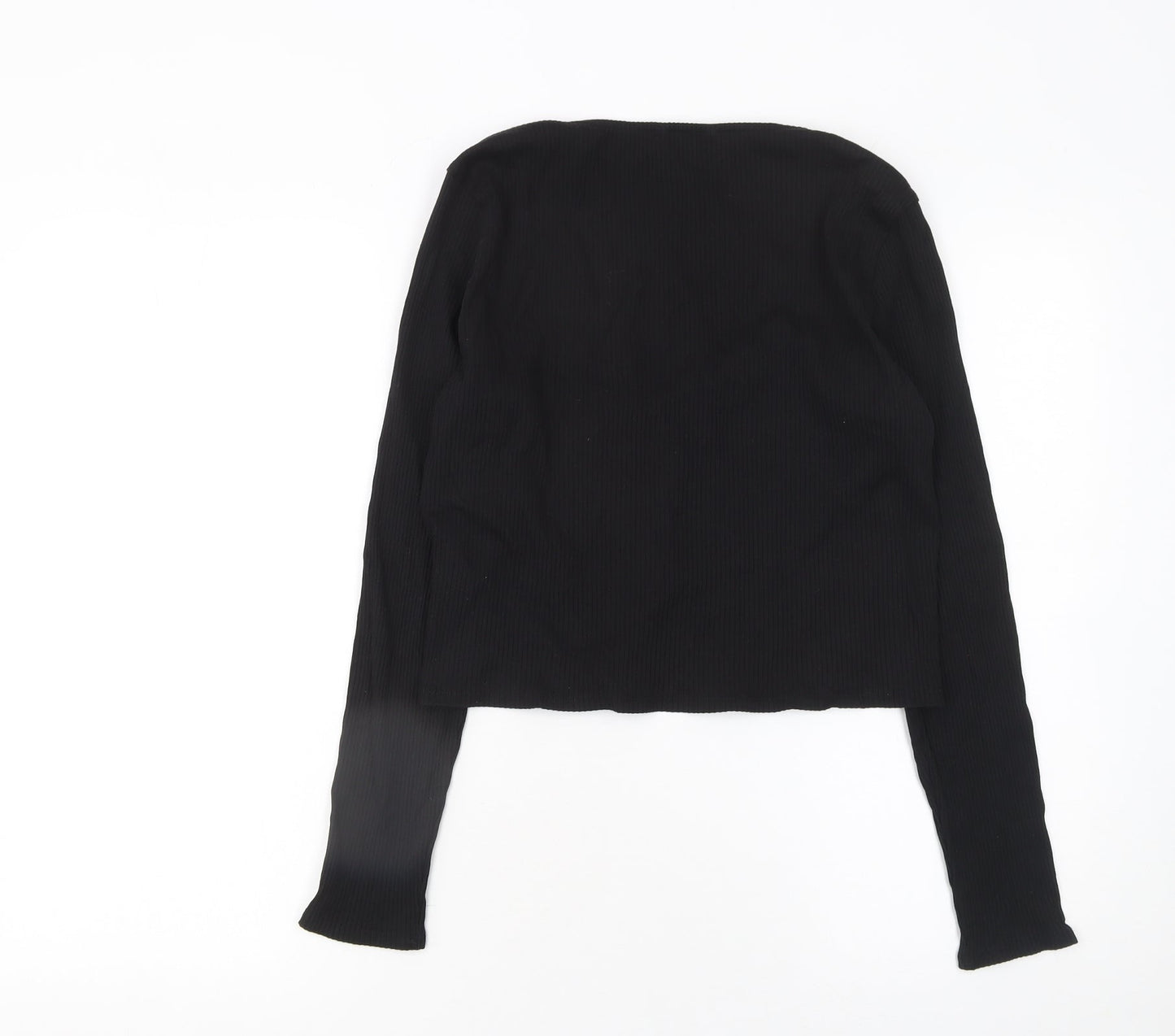 Monki Women’s Black Cropped Long Sleeve Sweetheart Top Size L Cotton Blend