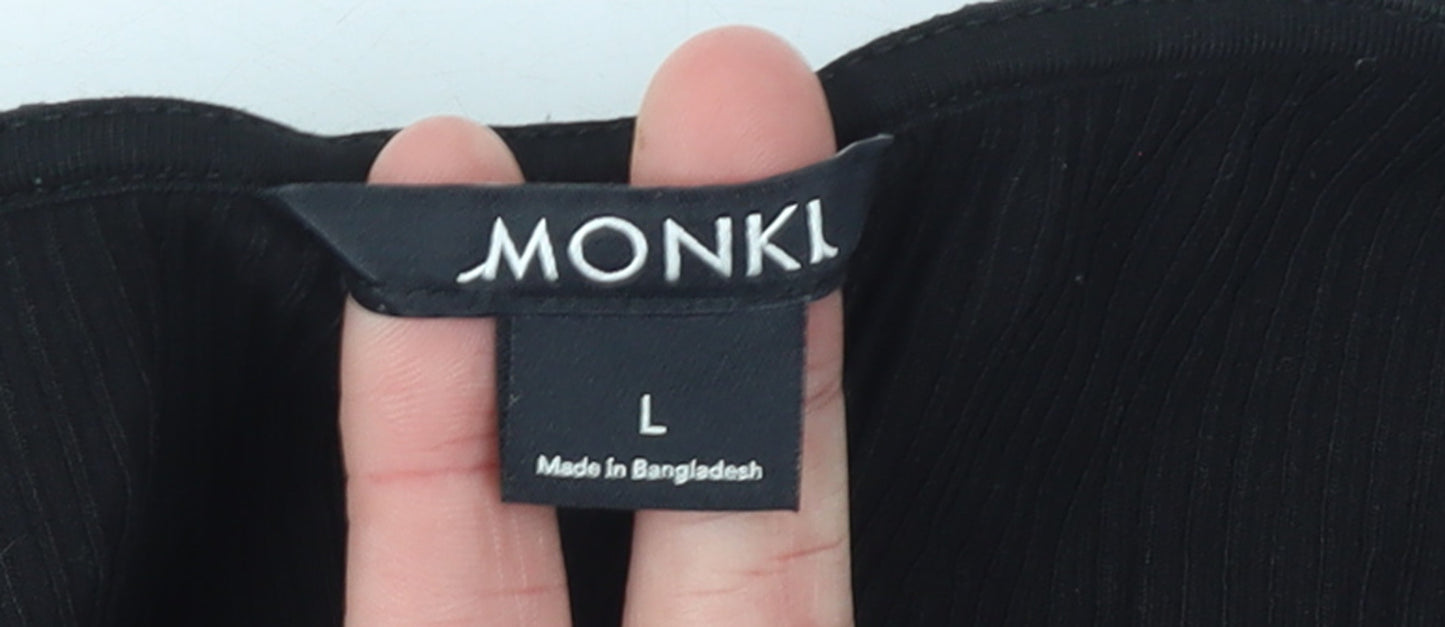 Monki Women’s Black Cropped Long Sleeve Sweetheart Top Size L Cotton Blend