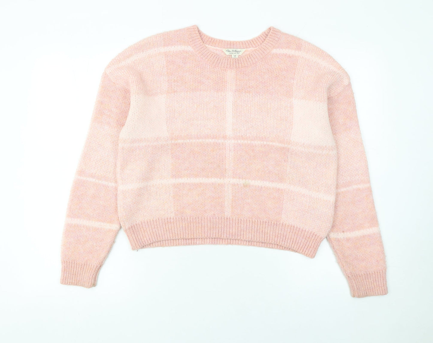 Miss Selfridge Women's Pink Check Crew Neck Pullover Jumper Size 8