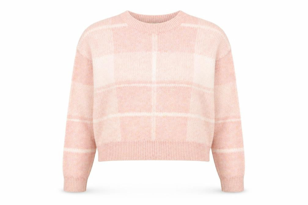 Miss Selfridge Women's Pink Check Crew Neck Pullover Jumper Size 8