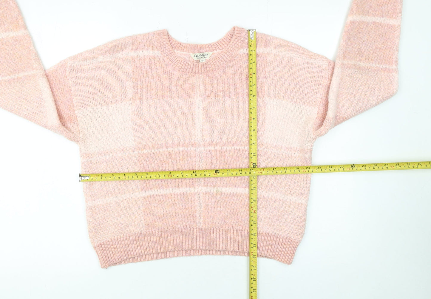 Miss Selfridge Women's Pink Check Crew Neck Pullover Jumper Size 8