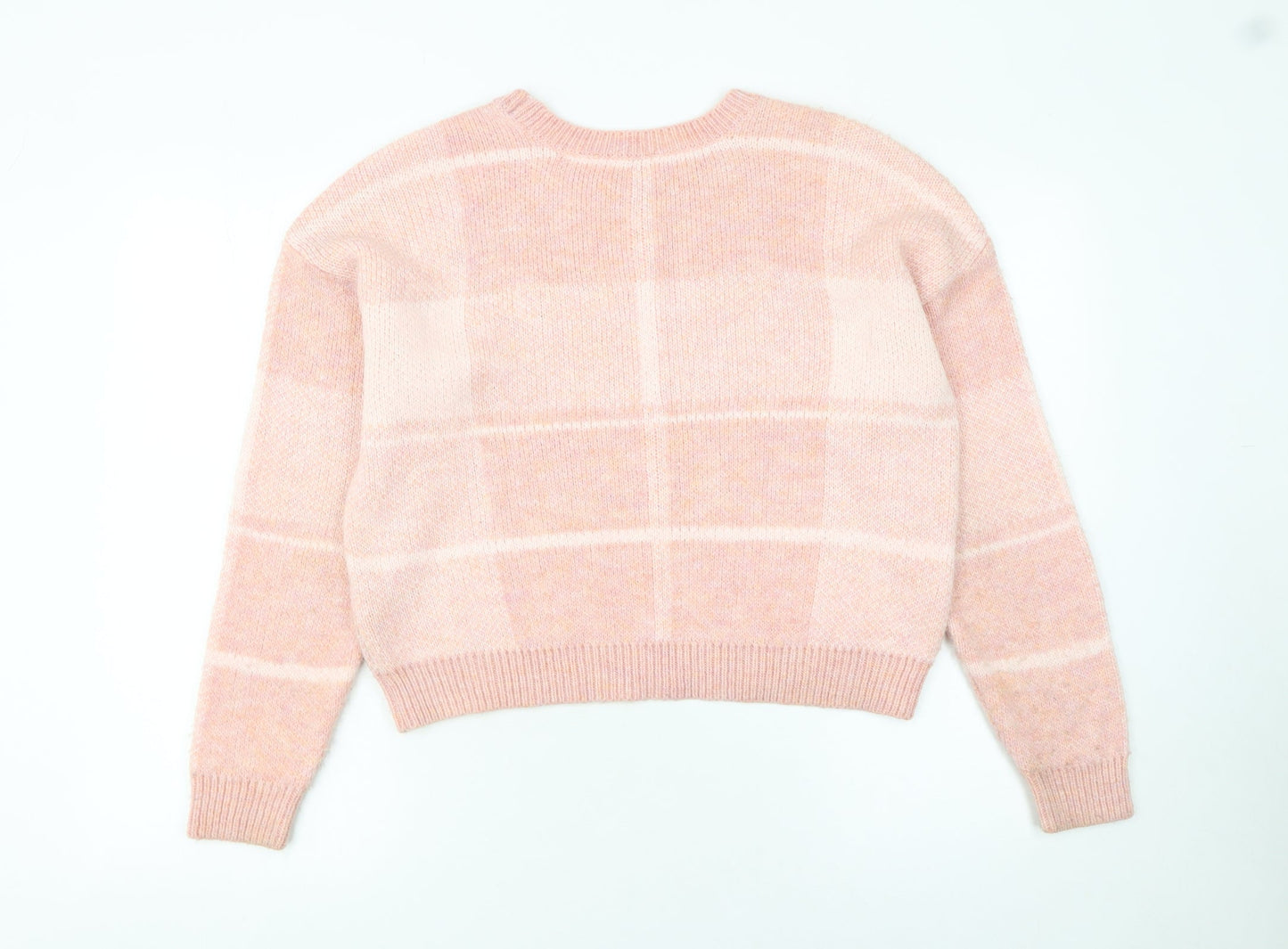 Miss Selfridge Women's Pink Check Crew Neck Pullover Jumper Size 8