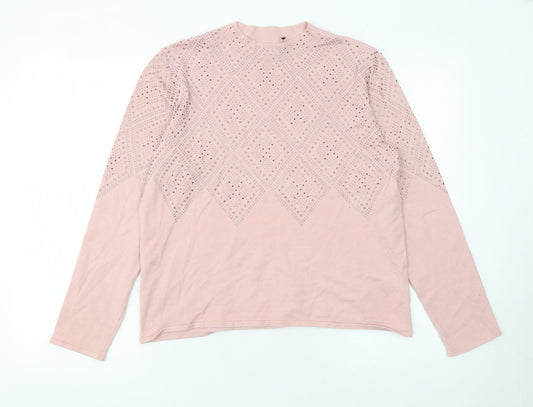 Roman Womens Pink Mock Neck Rhinestone Knit Jumper Size 14