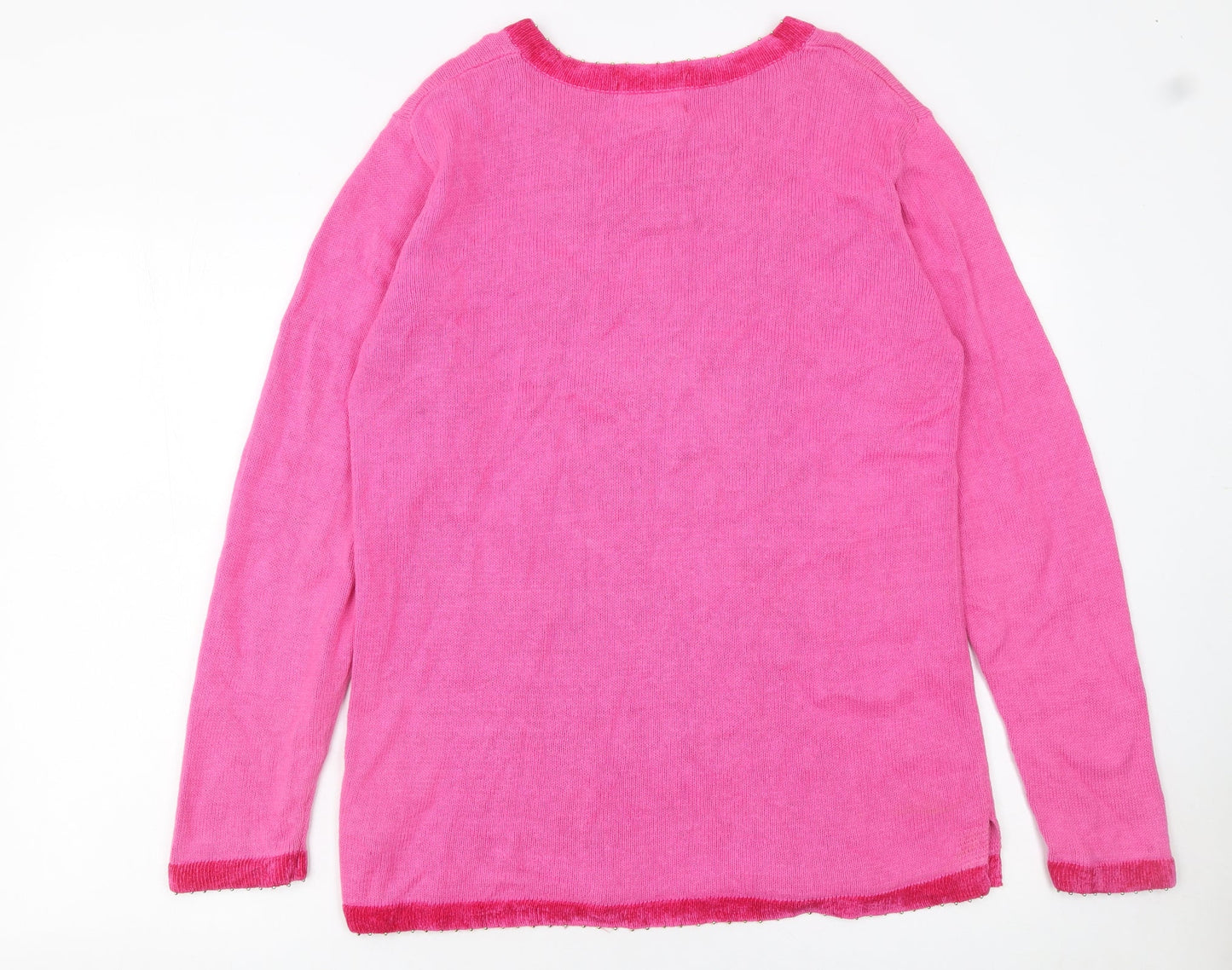 The Quacker Factory Womens Pink Sequin Snowman V-Neck Jumper Small