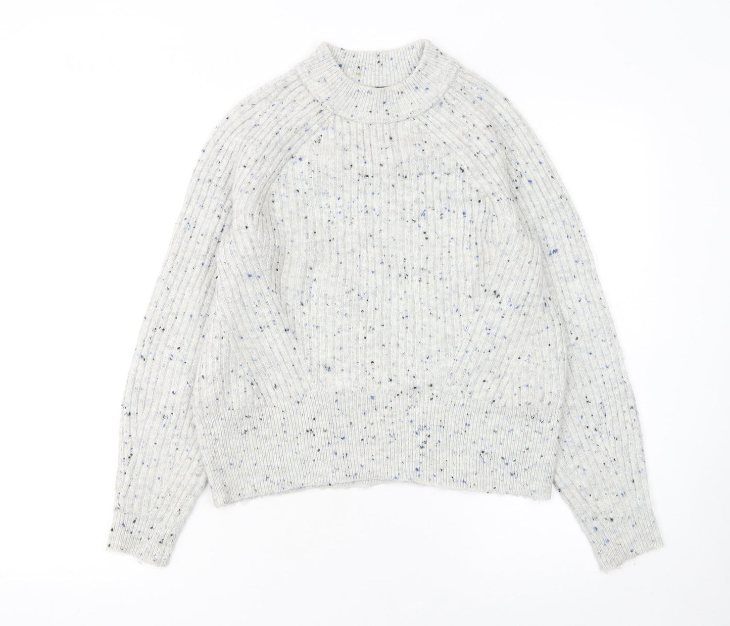 Marks and Spencer Women's Grey XS Chunky Knit Mock Neck Jumper
