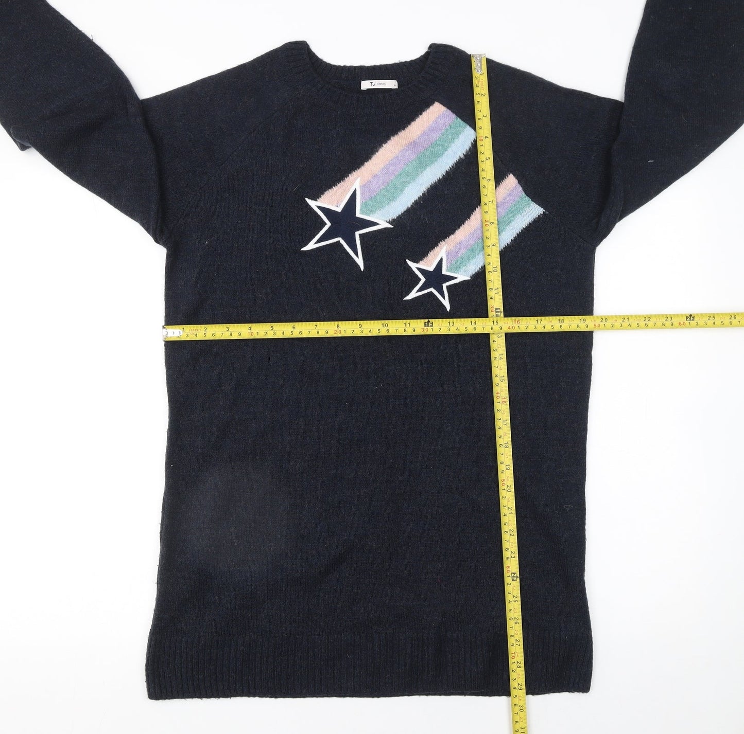 Tu Women's Navy Star Pattern Pullover Jumper Size 14 Acrylic Blend