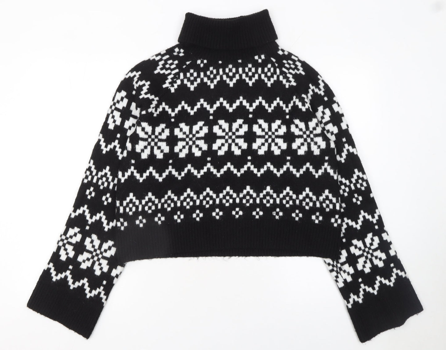 Divided Womens Black Fair Isle Roll Neck Knit Jumper Size 12