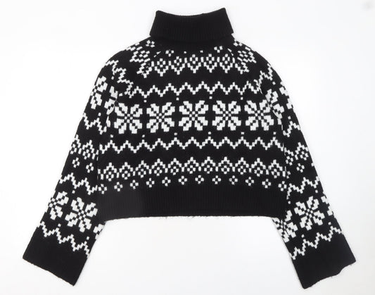 Divided Womens Black Fair Isle Roll Neck Knit Jumper Size 12
