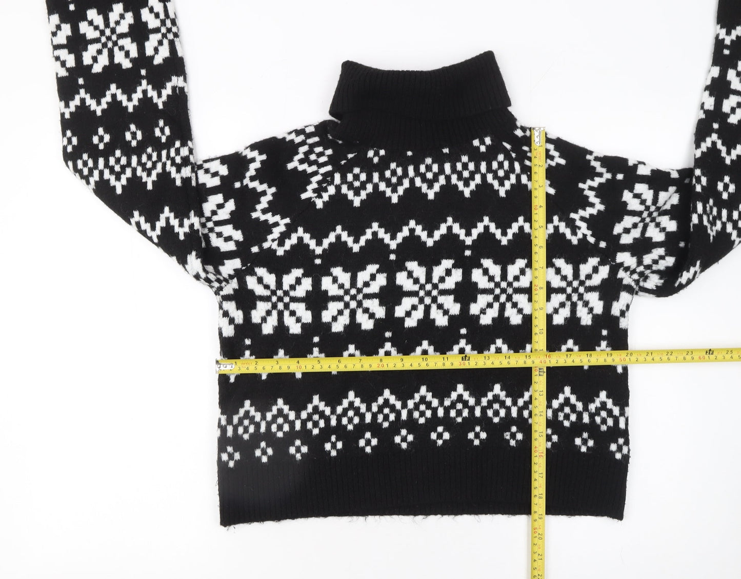 Divided Womens Black Fair Isle Roll Neck Knit Jumper Size 12