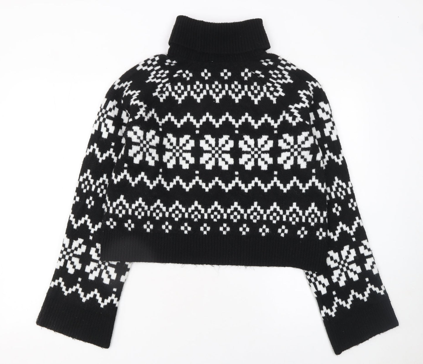 Divided Womens Black Fair Isle Roll Neck Knit Jumper Size 12