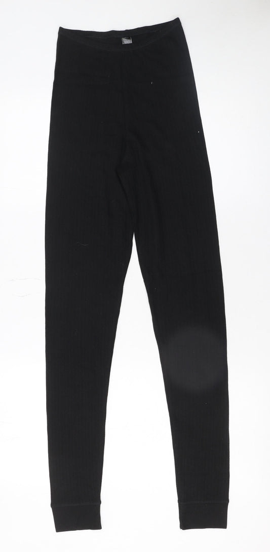 Marks and Spencer Womens Black Size 6 Ribbed Cotton Leggings