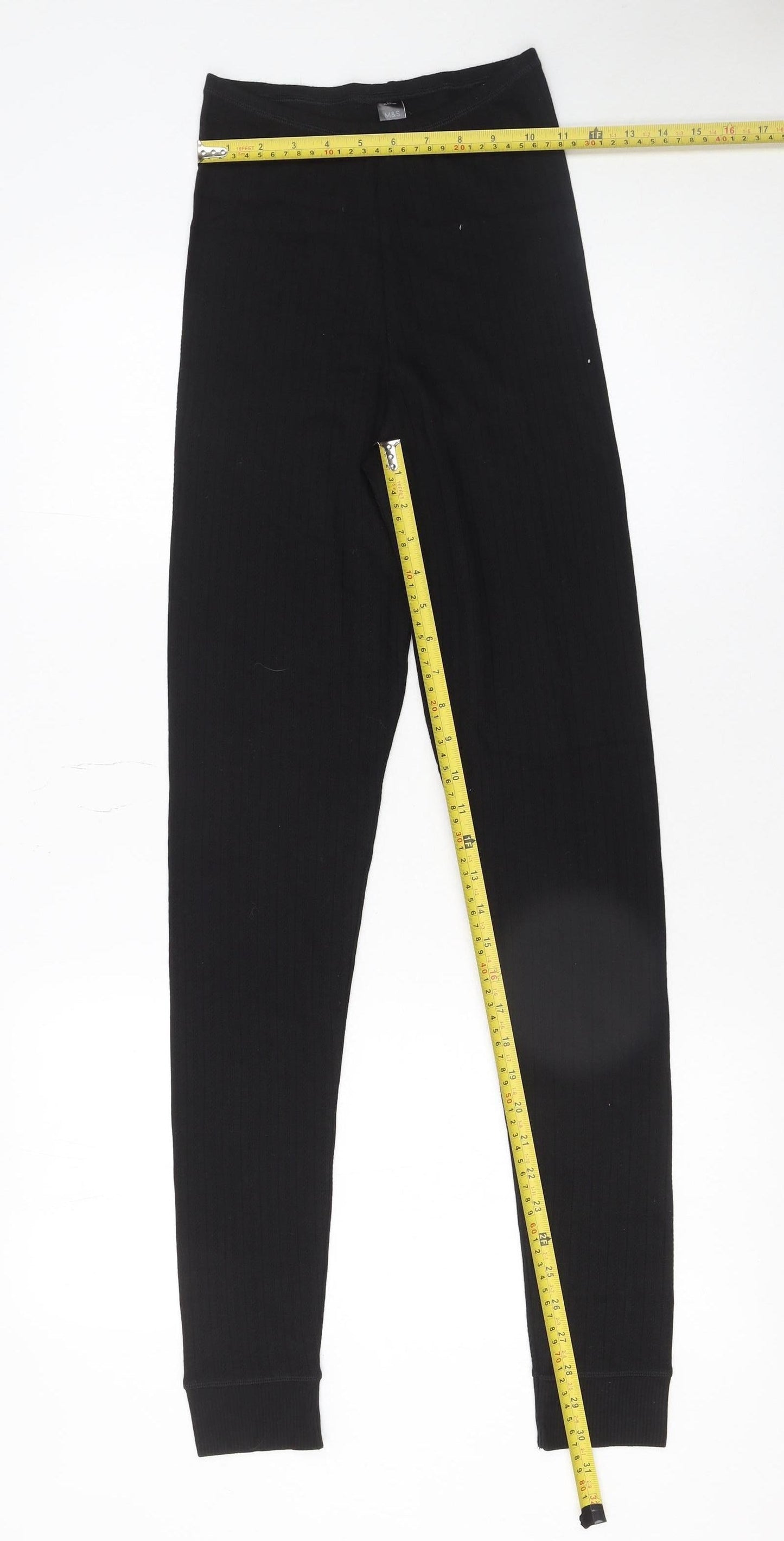 Marks and Spencer Womens Black Size 6 Ribbed Cotton Leggings
