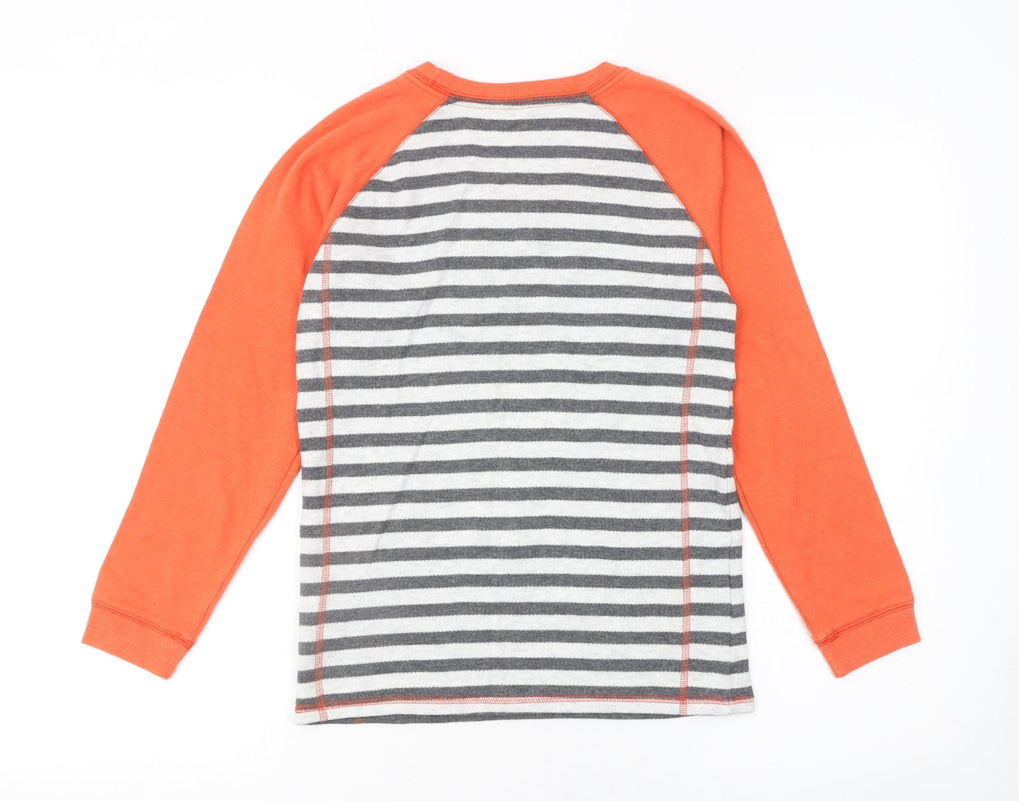 Marks and Spencer Boys Orange & Grey Striped Long Sleeve Cotton T-Shirt 6-7 Years