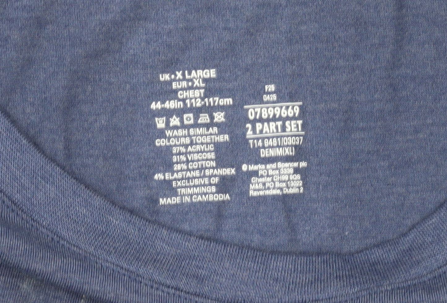 Marks and Spencer Men’s Blue Thermal Short Sleeve Crew Neck T-Shirt XL