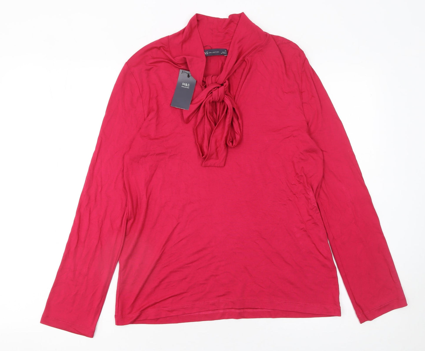 Marks and Spencer Women’s Red Long Sleeve Bow Neck Blouse Size 12