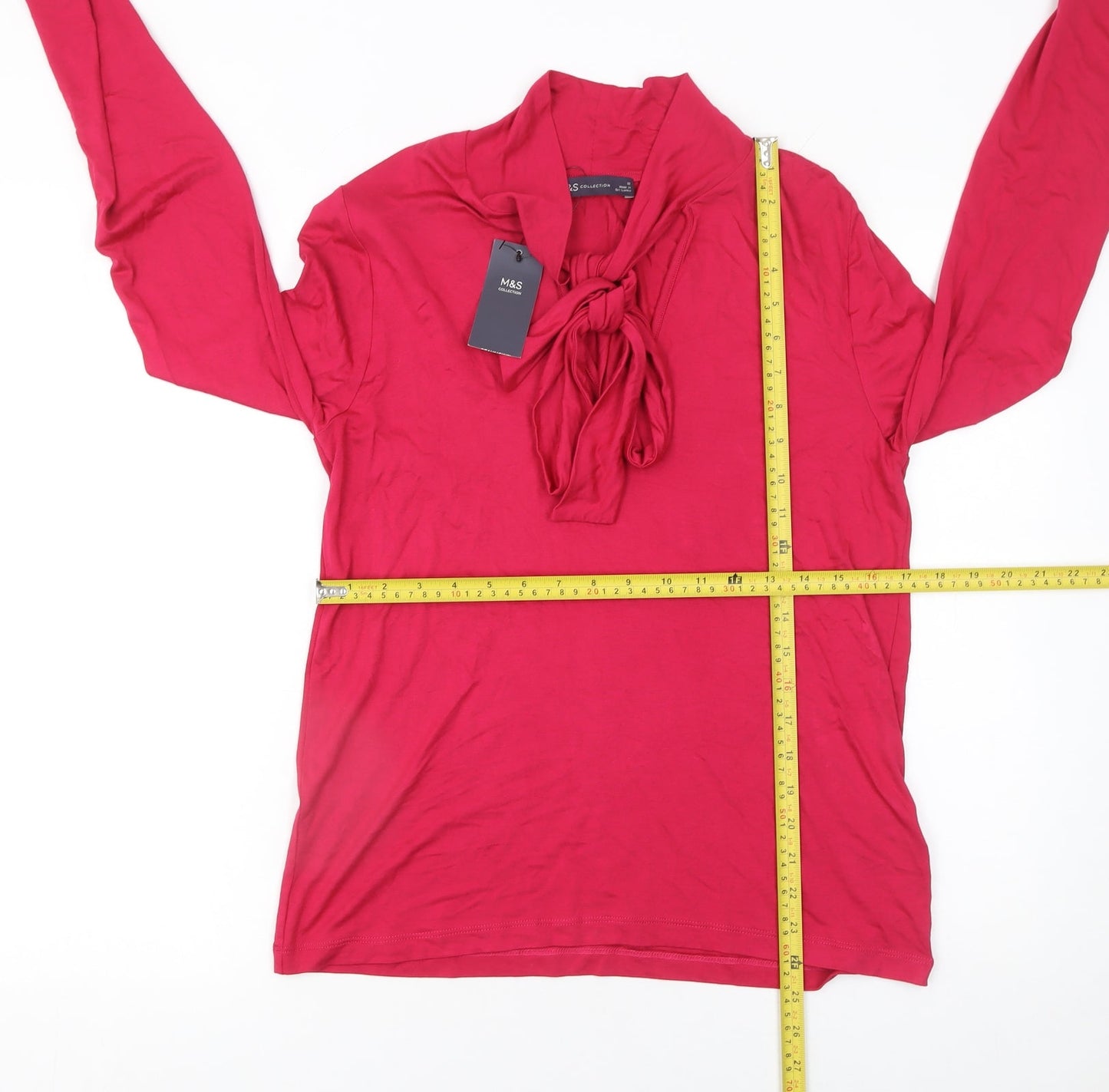 Marks and Spencer Women’s Red Long Sleeve Bow Neck Blouse Size 12