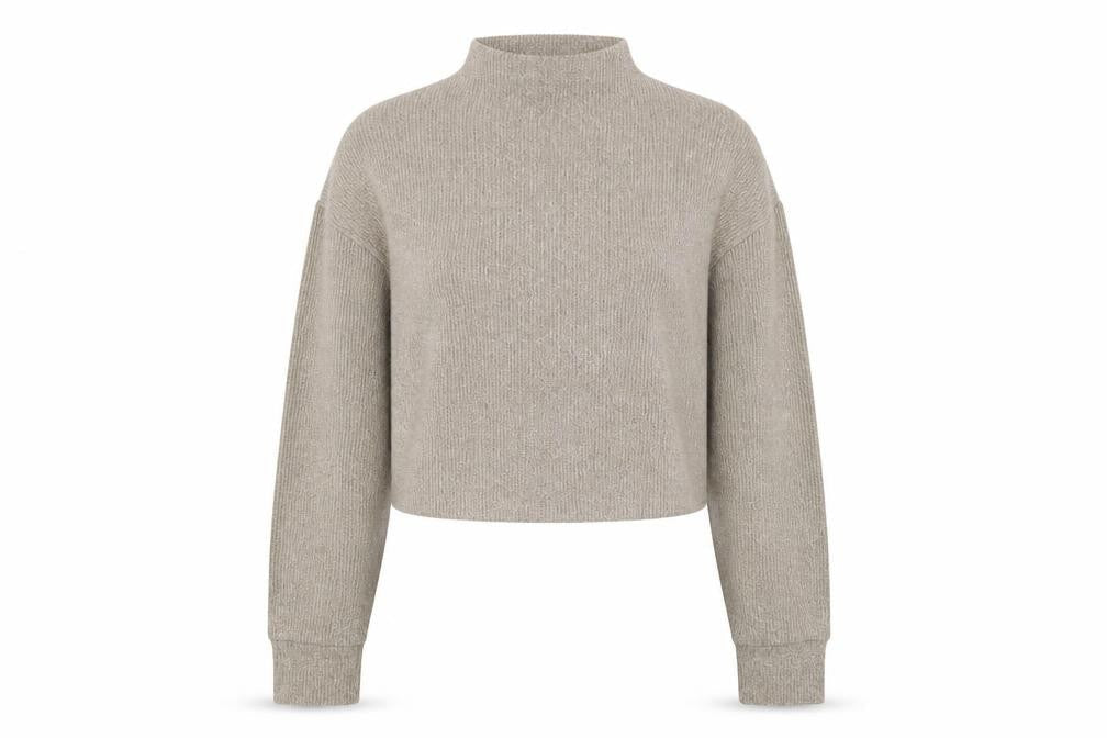 Bershka Women Beige Mock Neck Knit Pullover Jumper Size 12