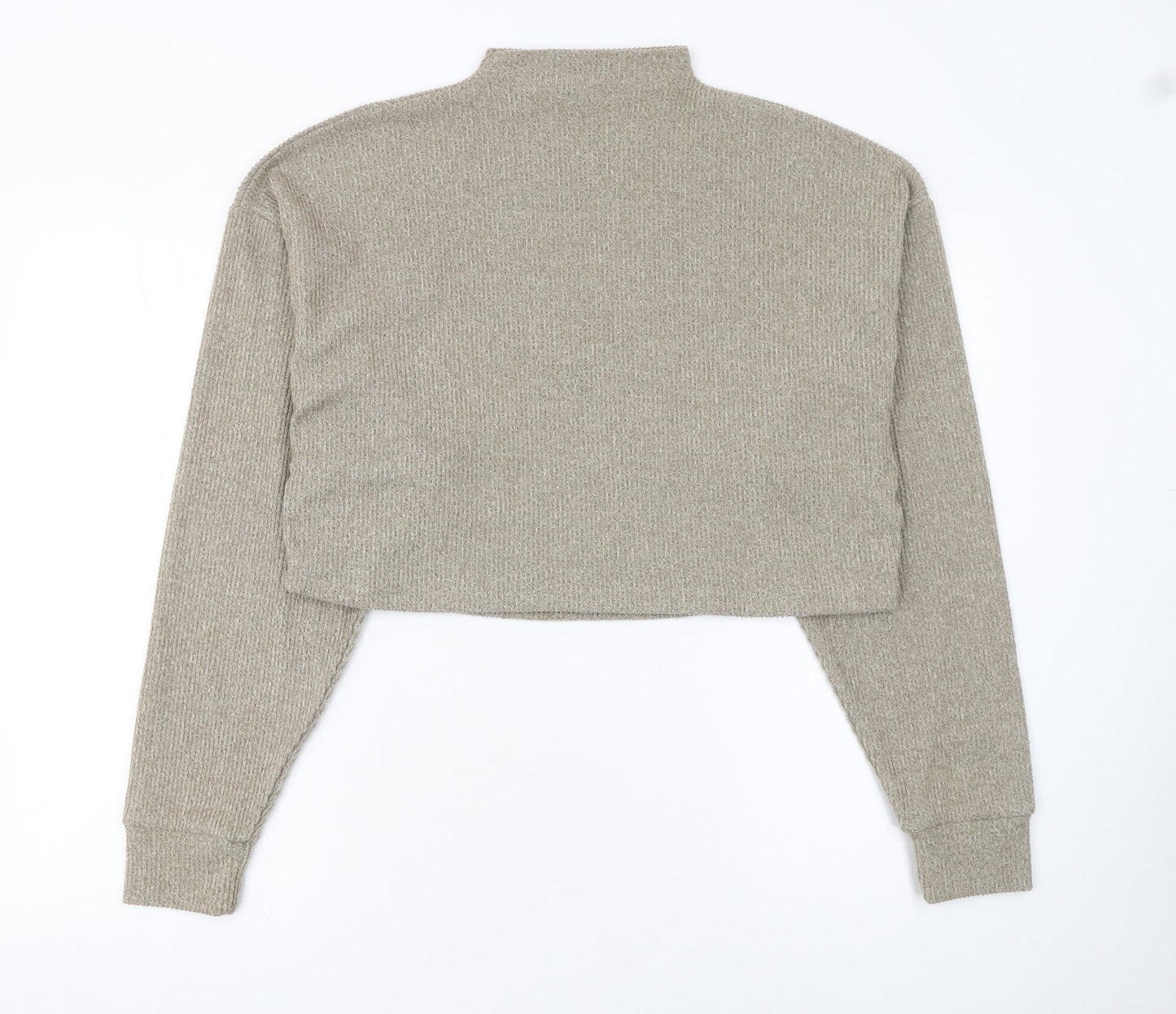 Bershka Women Beige Mock Neck Knit Pullover Jumper Size 12