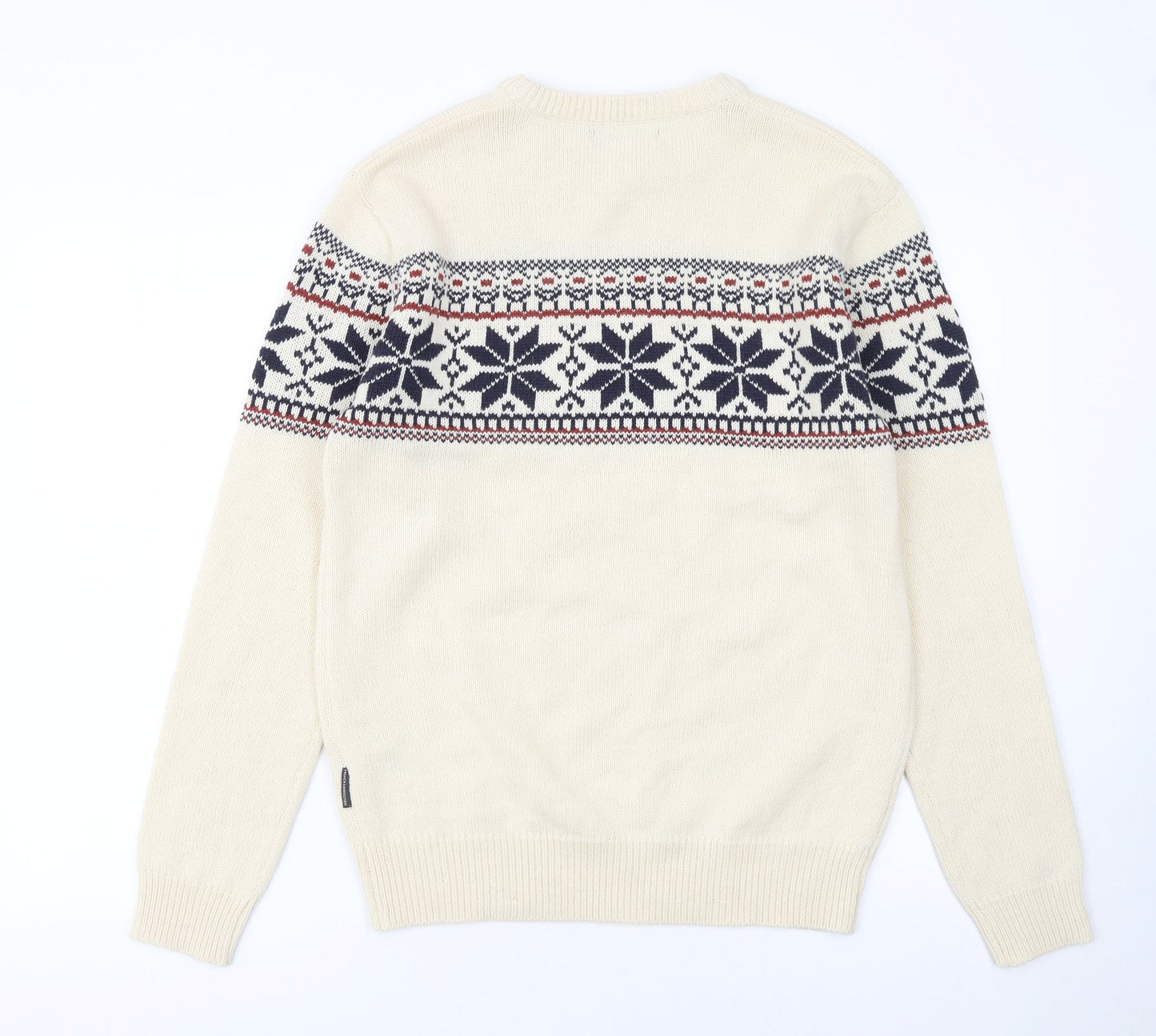 French Connection Men's Beige Fair Isle Wool Blend Jumper Size M