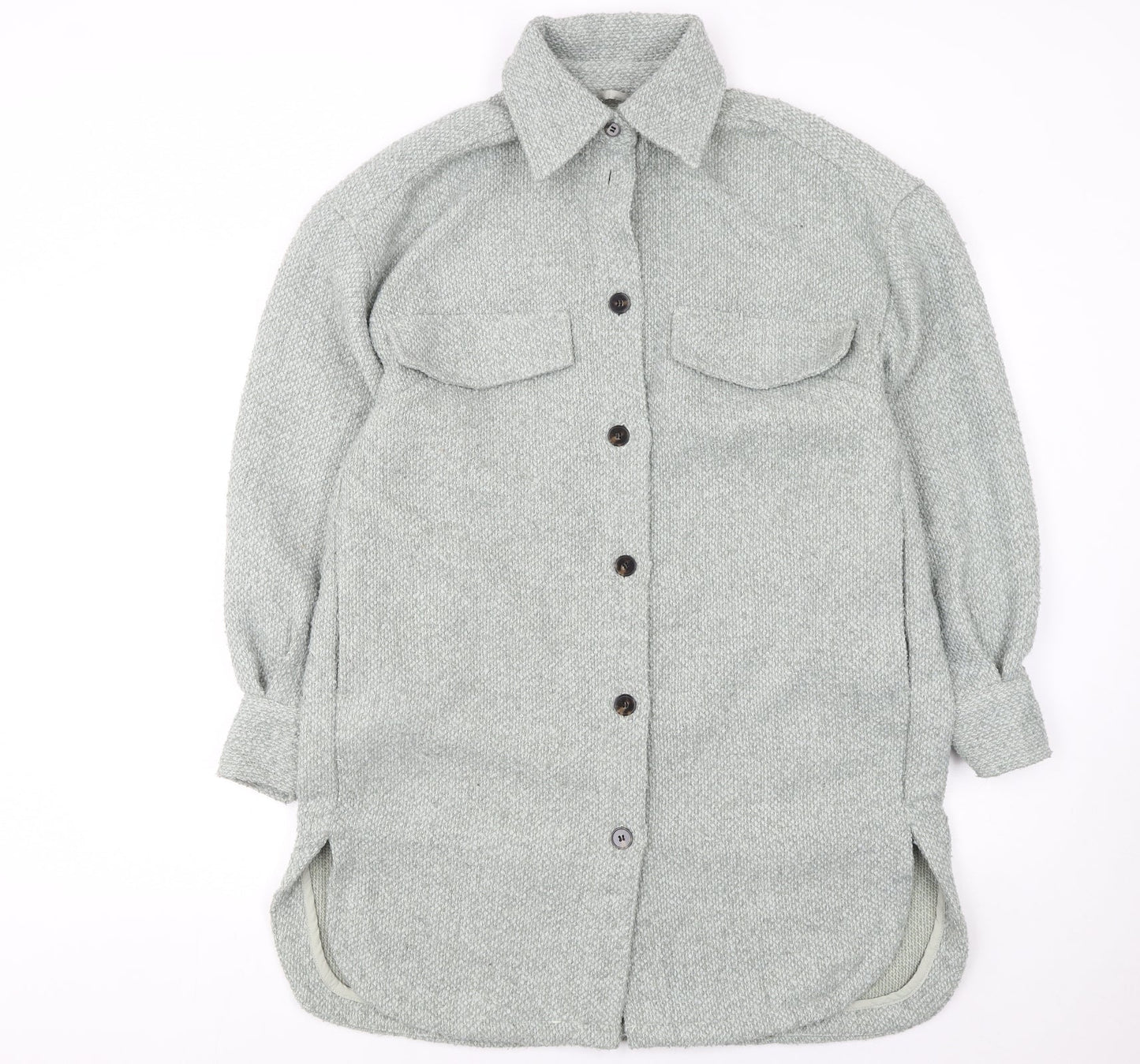 H&M Women's Grey Long Tweed Button Jacket Size S