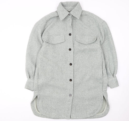 H&M Women's Grey Long Tweed Button Jacket Size S