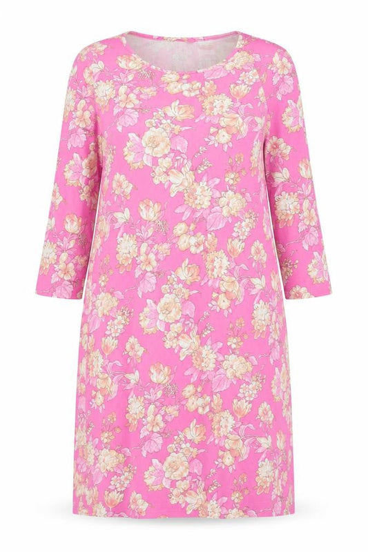 Lands' End Women Pink Floral Cotton Shift Dress Size S