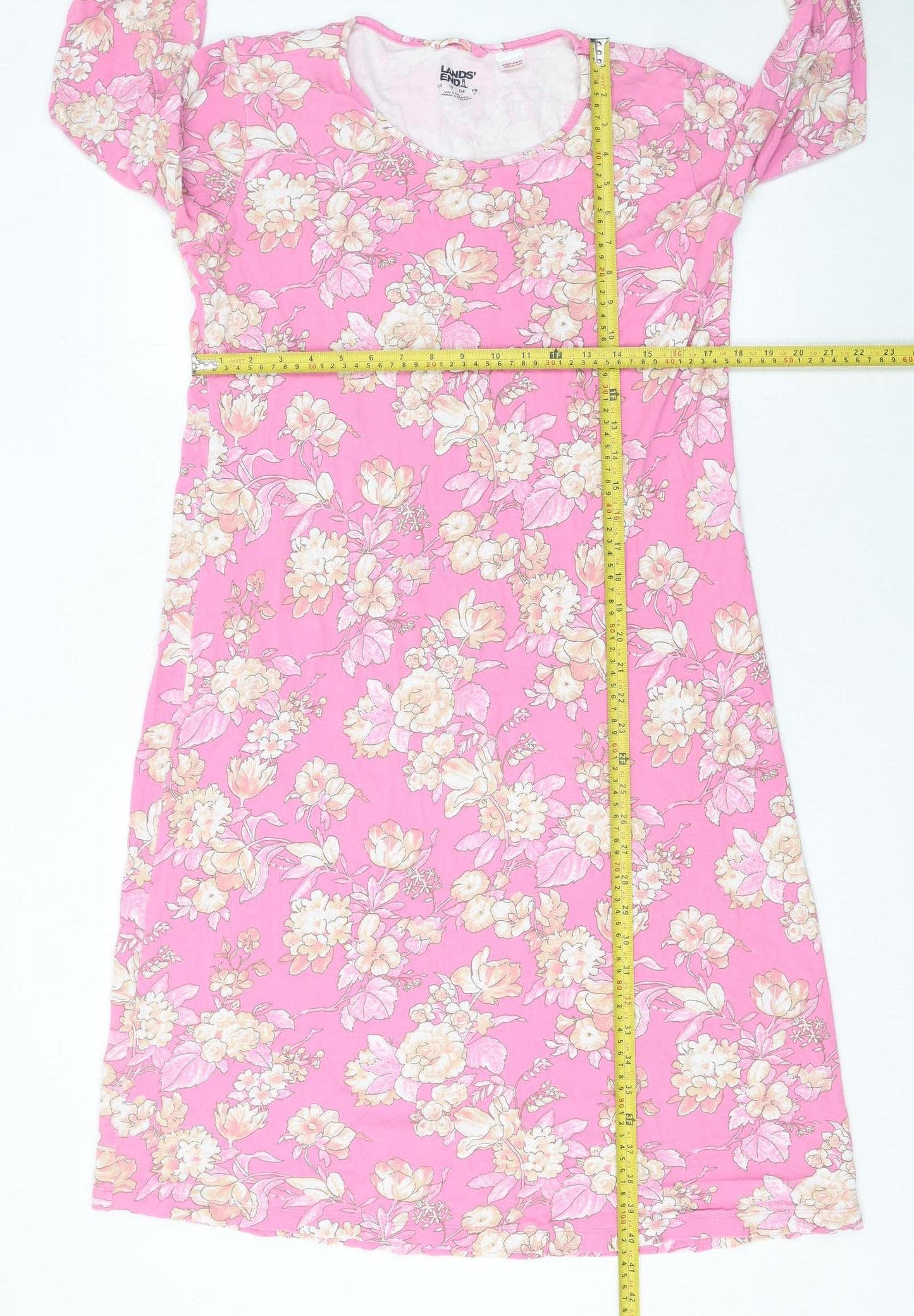 Lands' End Women Pink Floral Cotton Shift Dress Size S