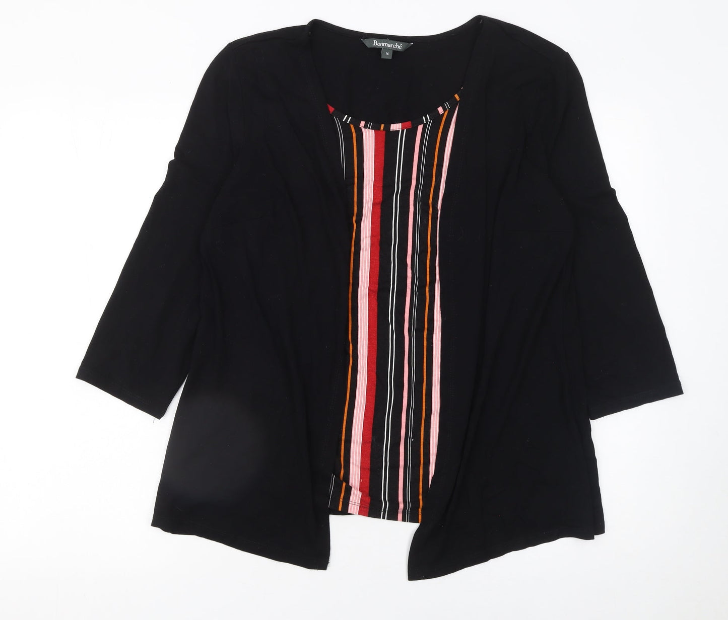 Bonmarché Women’s Black Striped Tunic Blouse Size 16 3/4 Sleeve Jersey Top