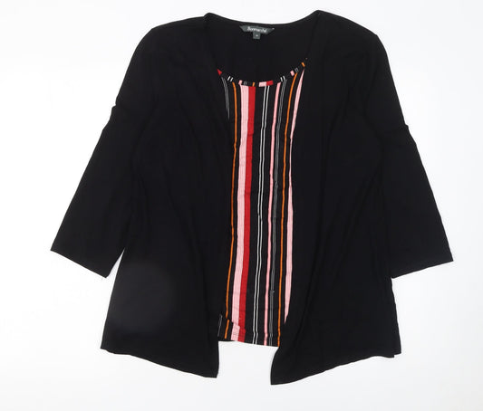 Bonmarché Women’s Black Striped Tunic Blouse Size 16 3/4 Sleeve Jersey Top