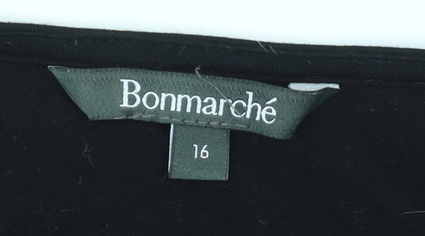 Bonmarché Women’s Black Striped Tunic Blouse Size 16 3/4 Sleeve Jersey Top