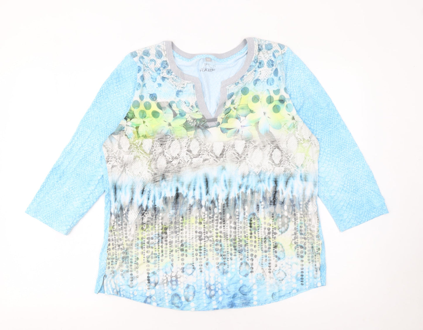 Raer Women Blue Multicoloured 3/4 Sleeve Viscose Tunic Top Size 16
