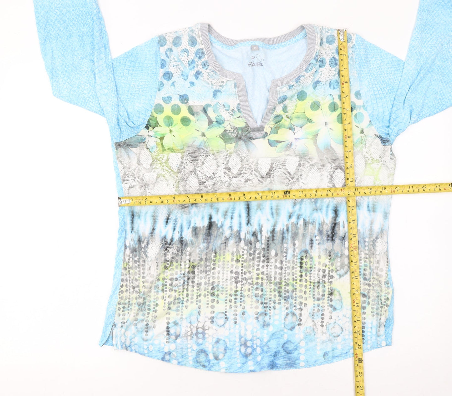 Raer Women Blue Multicoloured 3/4 Sleeve Viscose Tunic Top Size 16