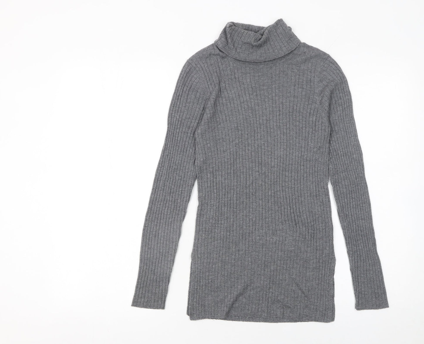 Whistles Women Grey Roll Neck Wool Blend Ribbed Jumper Size 4