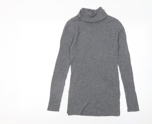 Whistles Women Grey Roll Neck Wool Blend Ribbed Jumper Size 4