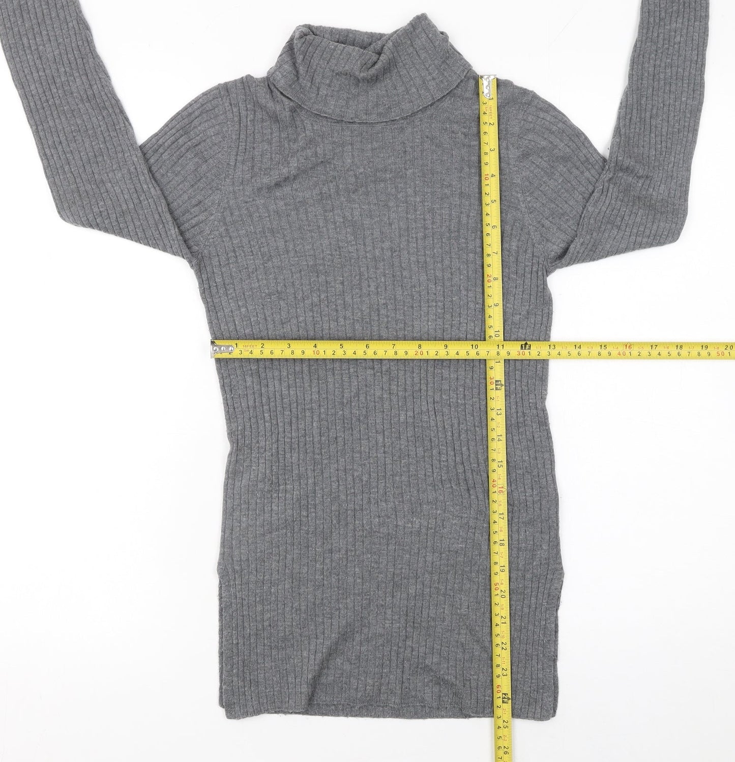 Whistles Women Grey Roll Neck Wool Blend Ribbed Jumper Size 4