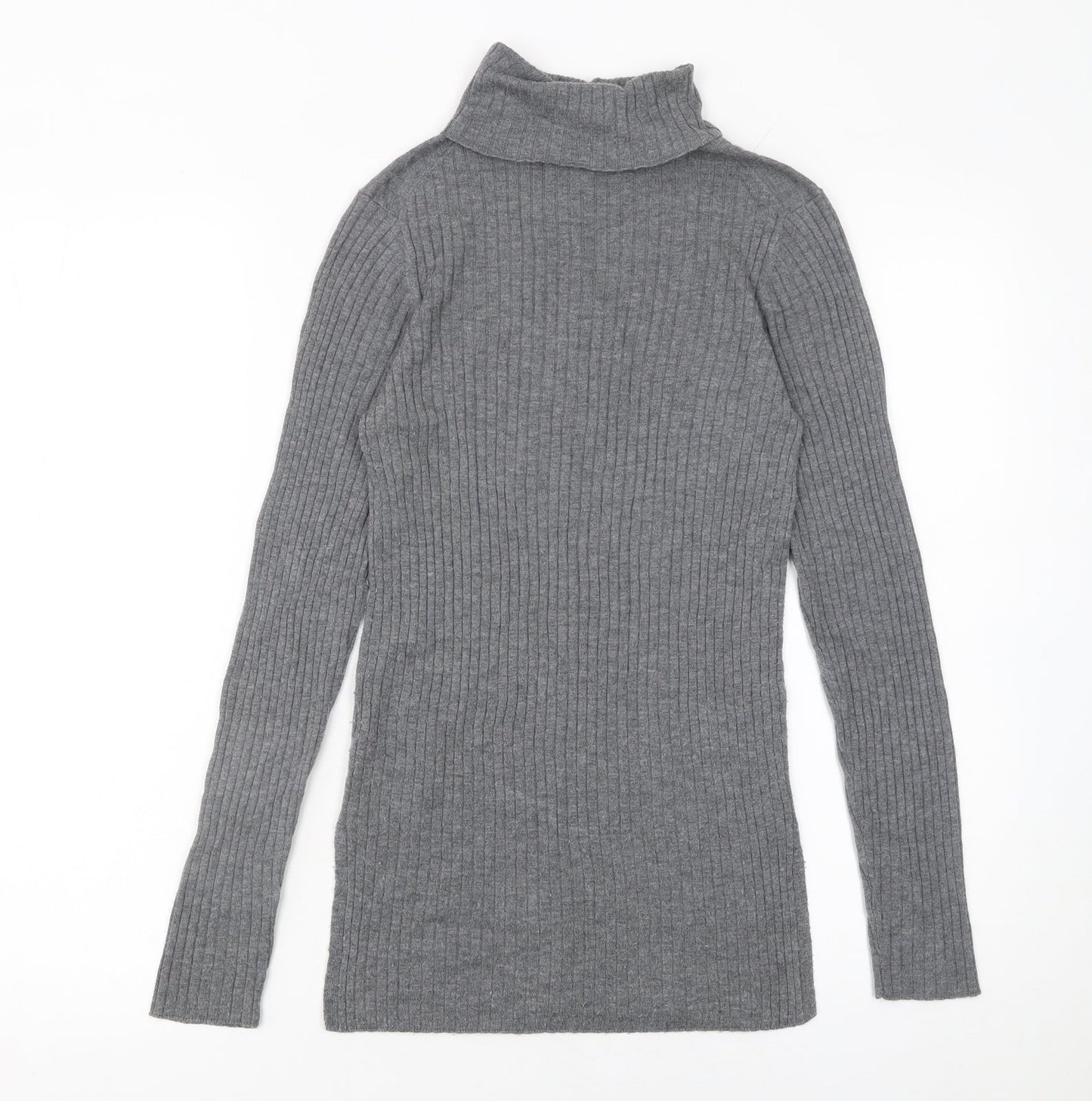 Whistles Women Grey Roll Neck Wool Blend Ribbed Jumper Size 4