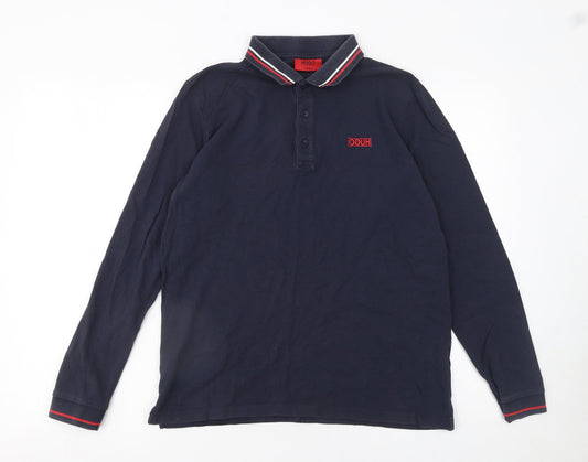 Hugo Boss Men’s Blue Long Sleeve Polo Shirt Size S Regular Fit Cotton