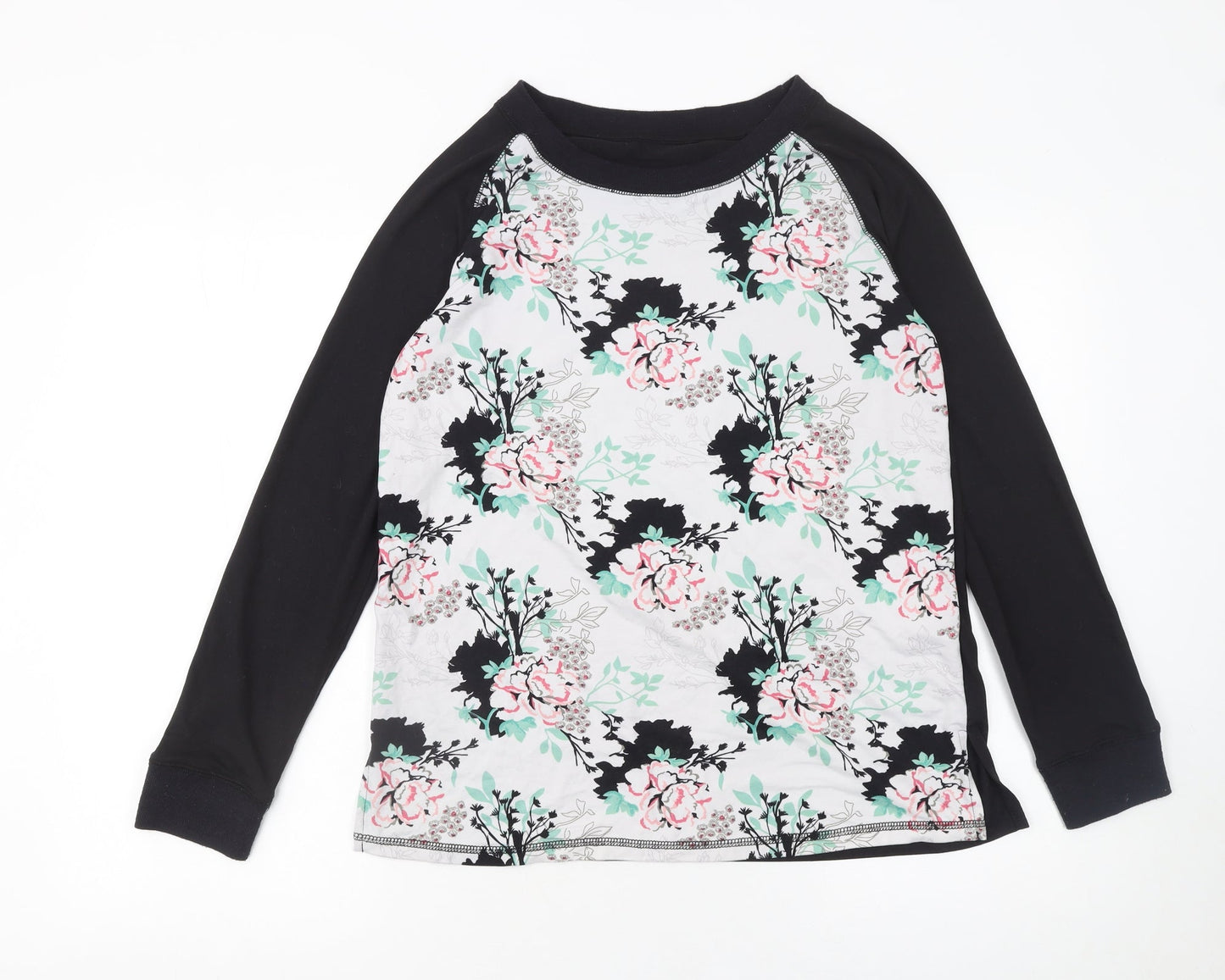 Peacocks Women’s Black Floral Long Sleeve Raglan T-Shirt Size 10