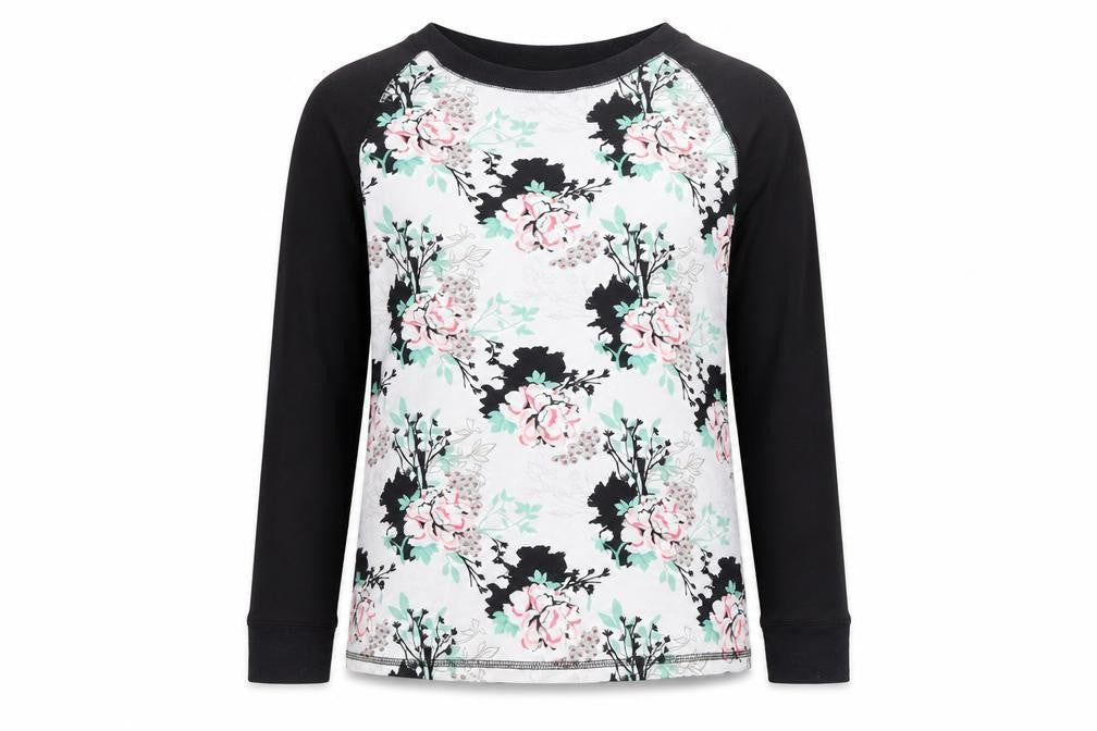 Peacocks Women’s Black Floral Long Sleeve Raglan T-Shirt Size 10