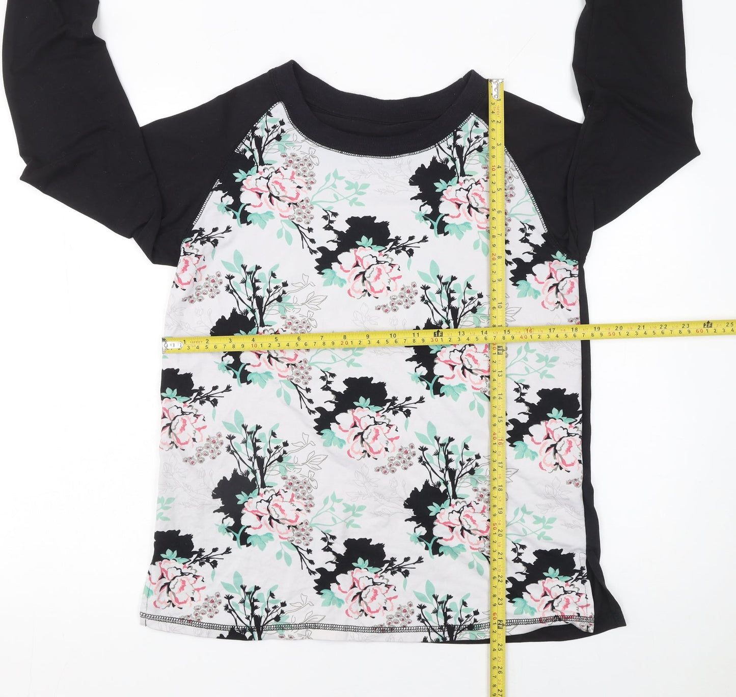 Peacocks Women’s Black Floral Long Sleeve Raglan T-Shirt Size 10