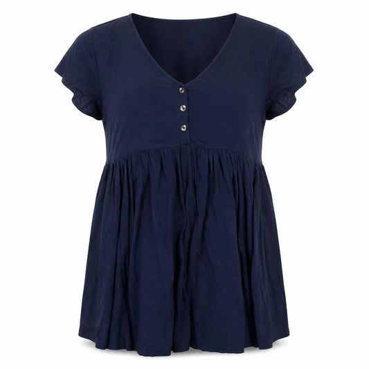 New Look Women Blue Maternity Tunic Blouse Size 12 Short Sleeve