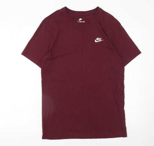 Nike Men's Red Small Crew Neck Cotton T-Shirt
