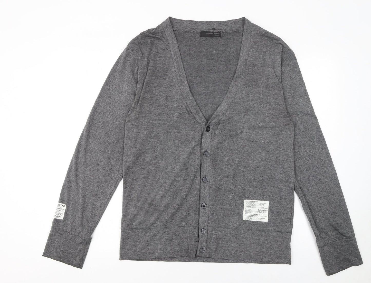 Real Words Product Men's Grey Large V-Neck Button Cardigan