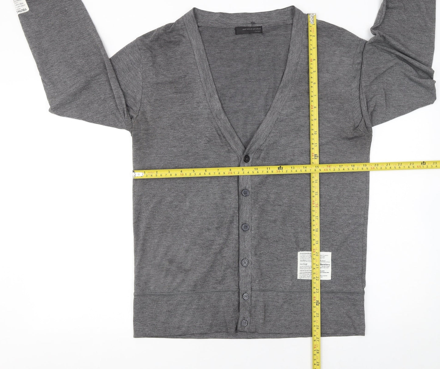 Real Words Product Men's Grey Large V-Neck Button Cardigan